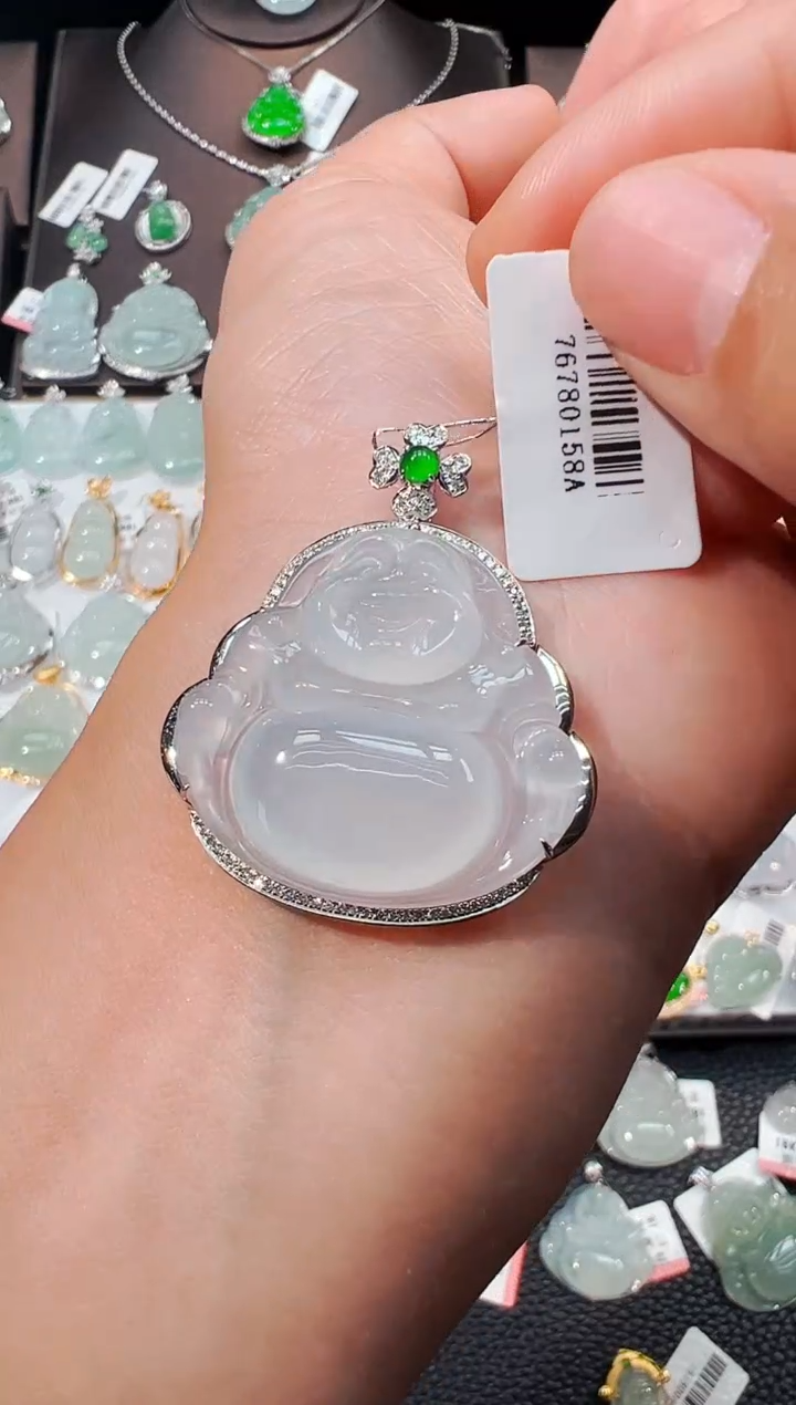 吊坠(不含链)18K金镶嵌翡翠佛公吊坠158A