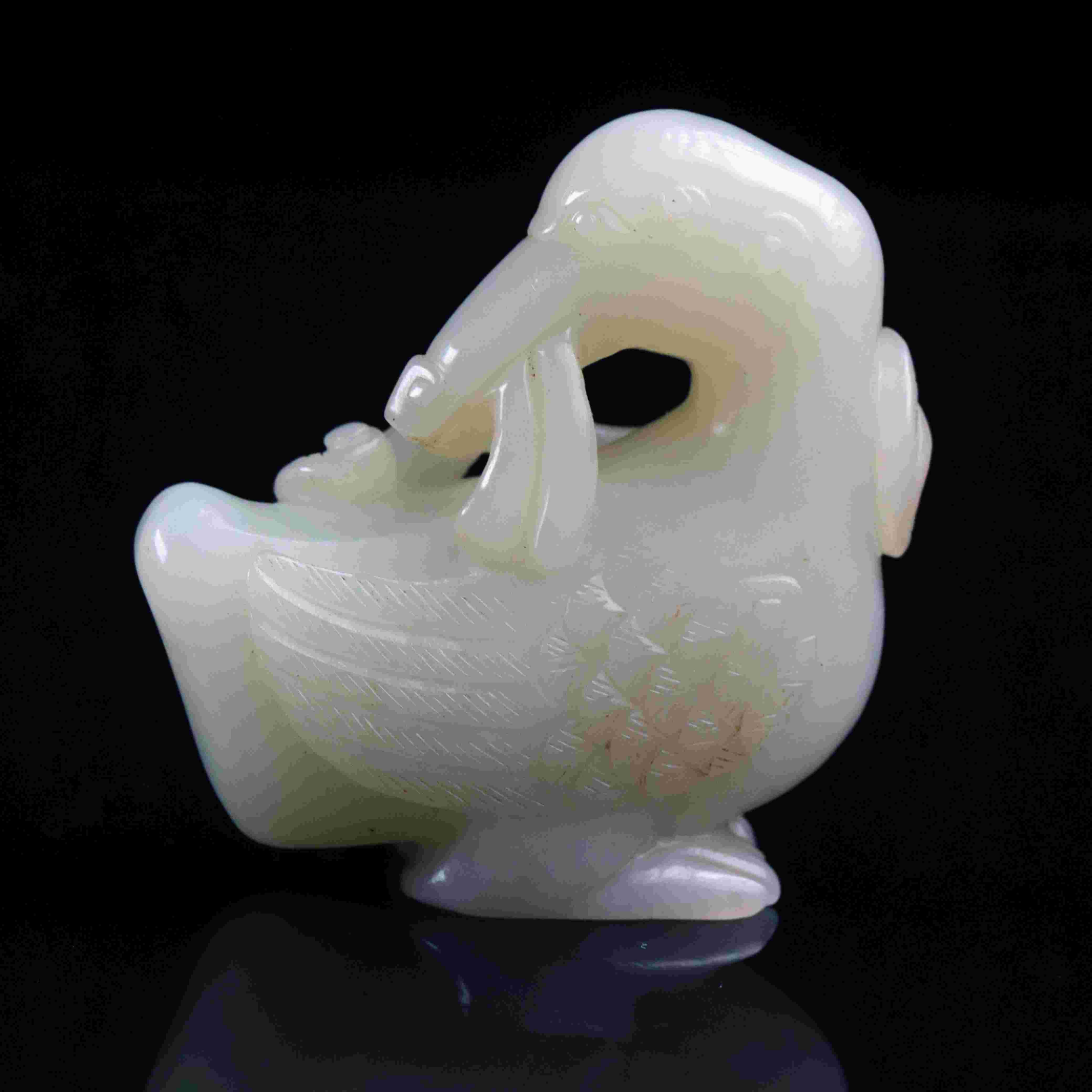 清代和田玉鹅衔灵芝-NX