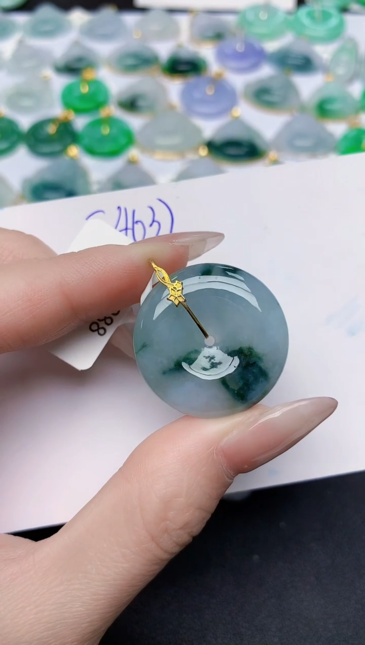 颈饰18K金镶嵌翡翠天然缅甸A货翡翠百元以上9元证书费自理