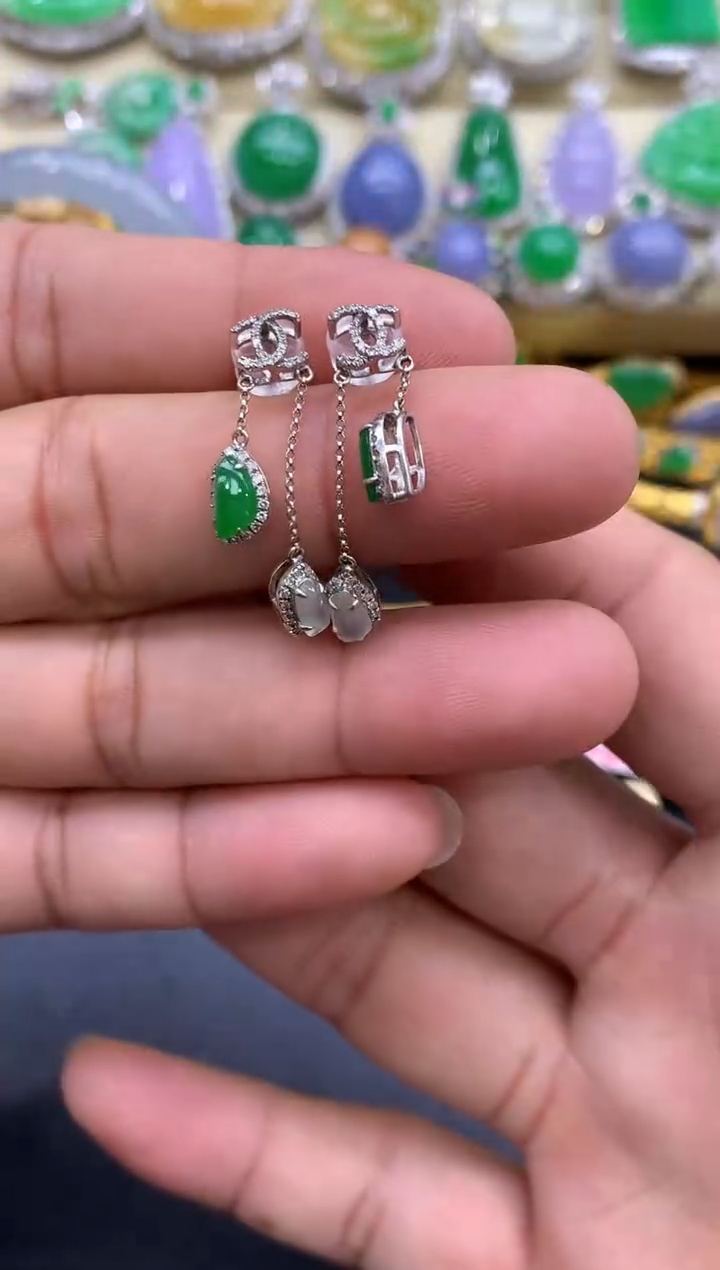 18K金镶嵌翡翠耳饰250-中国好珍宝