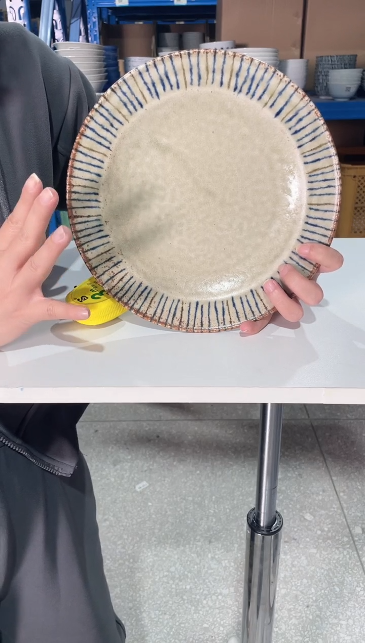 陶瓷松叶复古冰裂开片9.6英寸盘子