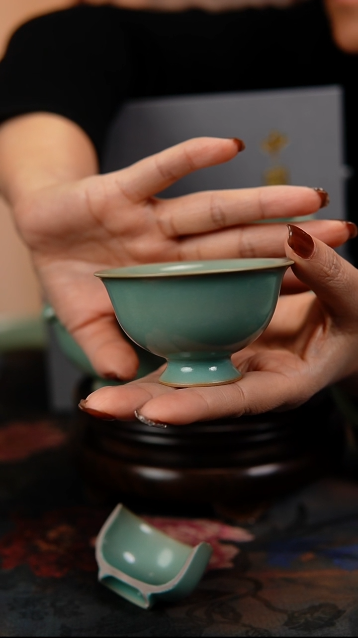 瓷片原产地原矿釉汝瓷配流苏盒子