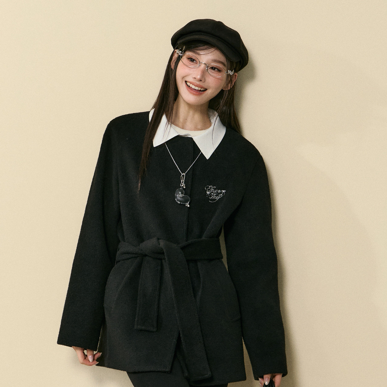 ELEVEN SLEEP衬衫假两件毛呢子外套女秋冬韩系高级感长袖保暖大衣