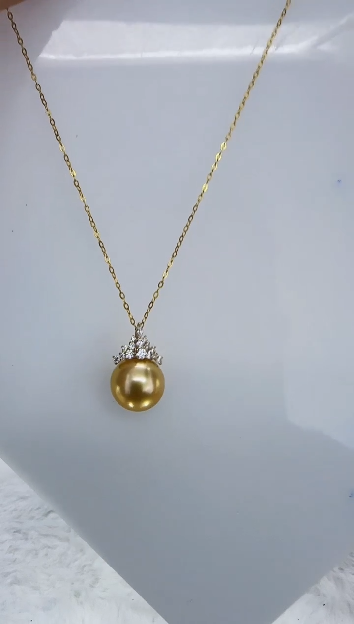 18K金镶嵌海水珍珠DA海水金珠吊坠11-12 ss179