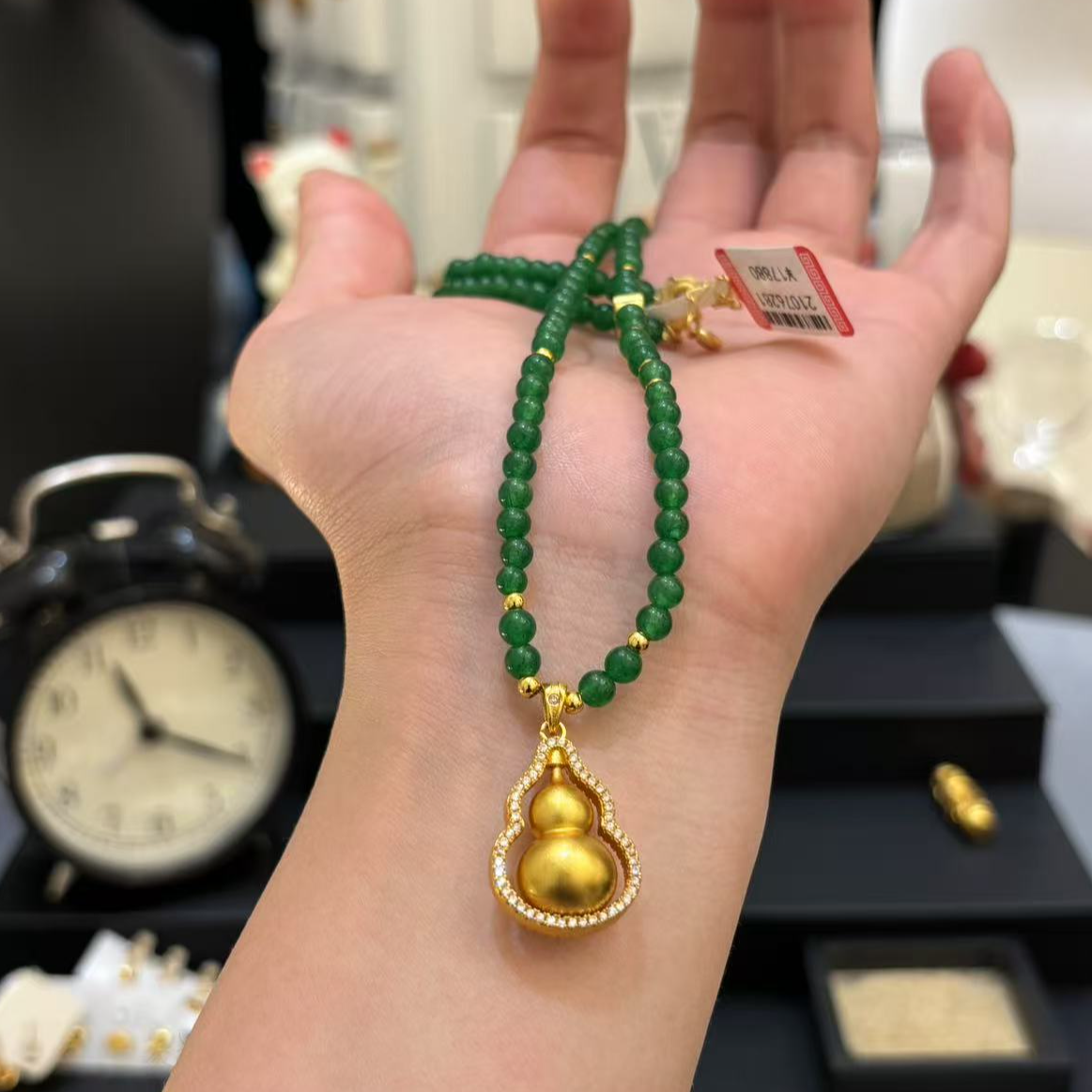 合金吊坠 【绿珠子葫芦吊坠】显白素款气质轻奢百搭绿色编绳金色