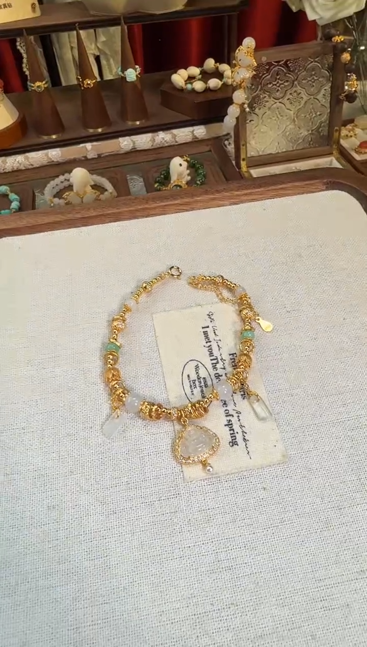 【闪购商品】翡翠手链银S925镶嵌白冰盘缠多宝