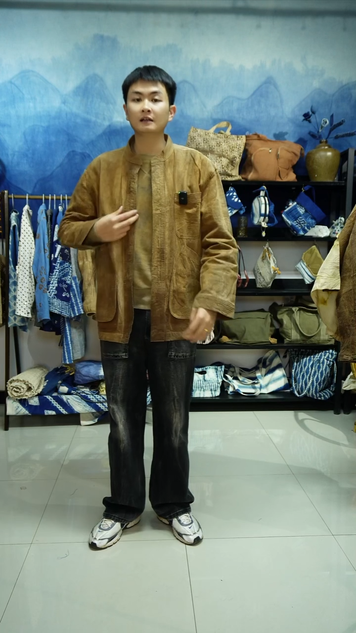 手工拼接柿染外套孤品