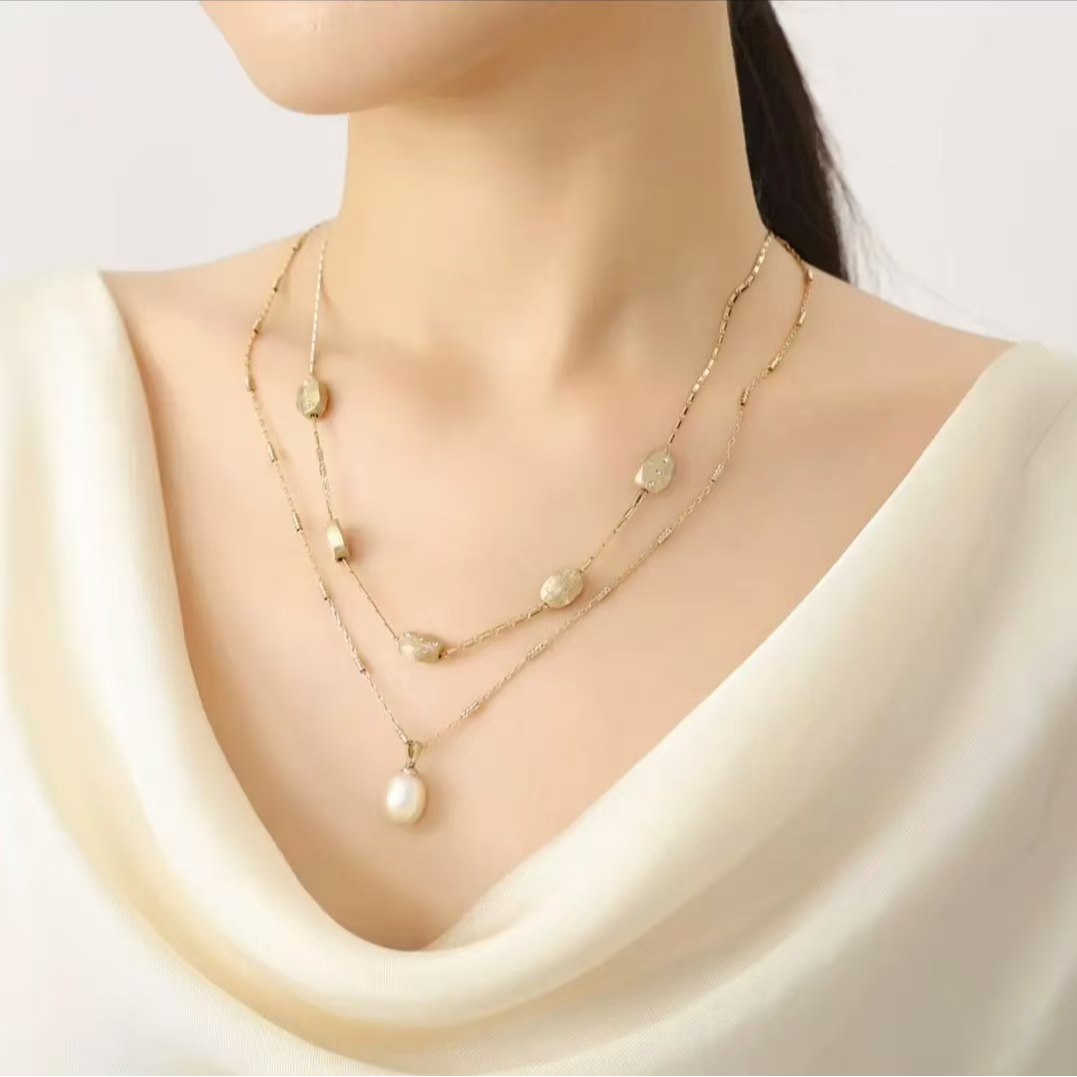 铜合金项链 阿玛施铜合金新款叠戴式百搭仿珍珠项链 590080