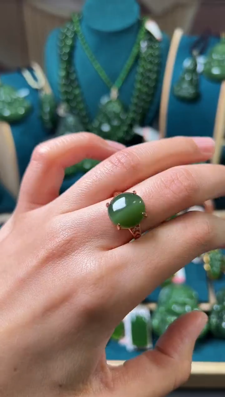 【闪购商品】和田玉（碧玉）戒指银S925镶嵌碧玉