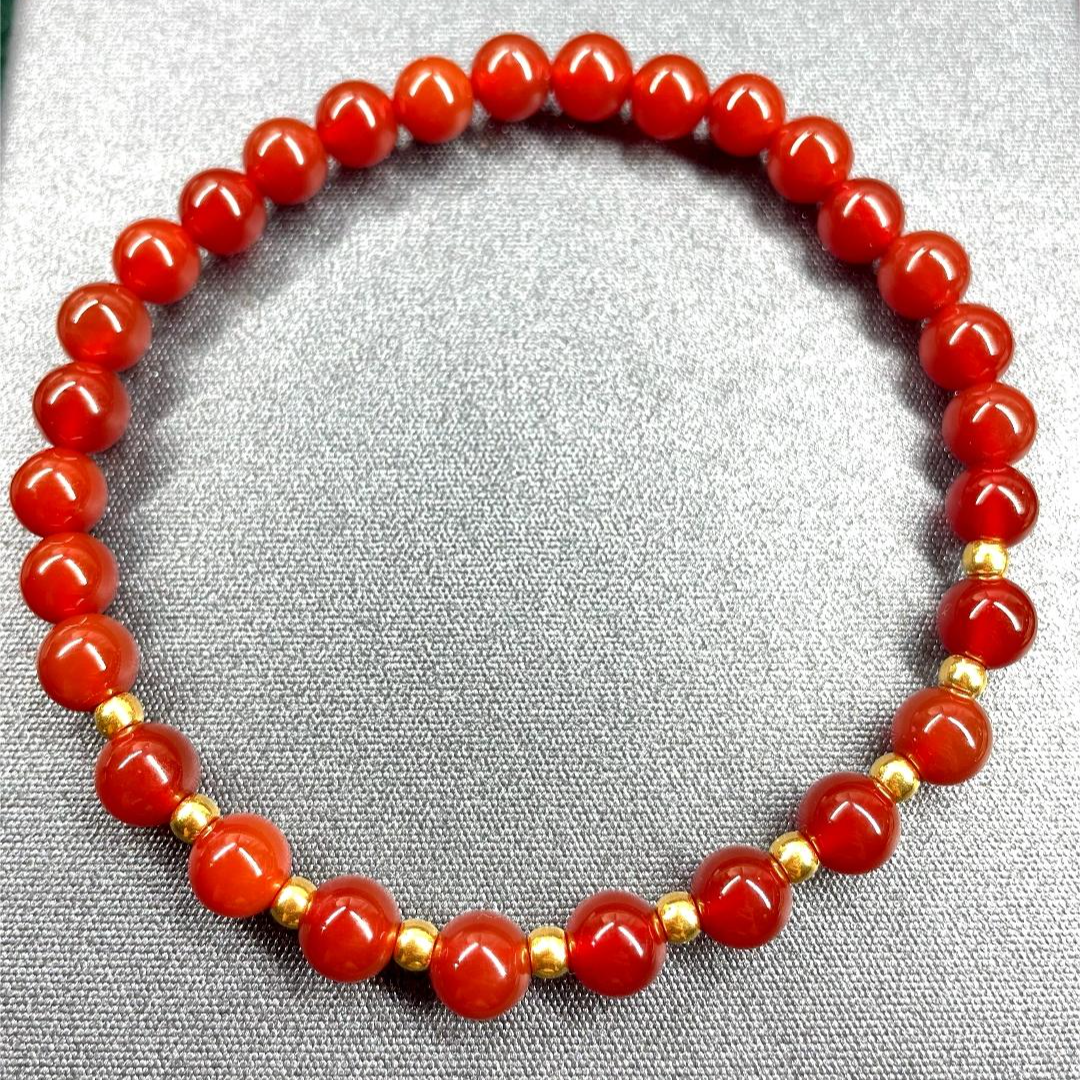 （2）足金十全十美约3mm金珠（赠卡六红玛 瑙手串）@001