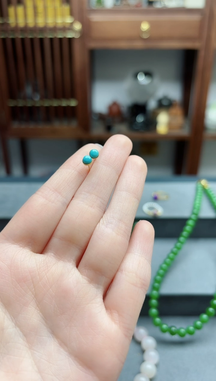 【闪购商品】绿松石耳饰18K金镶嵌18k金松石耳钉WY