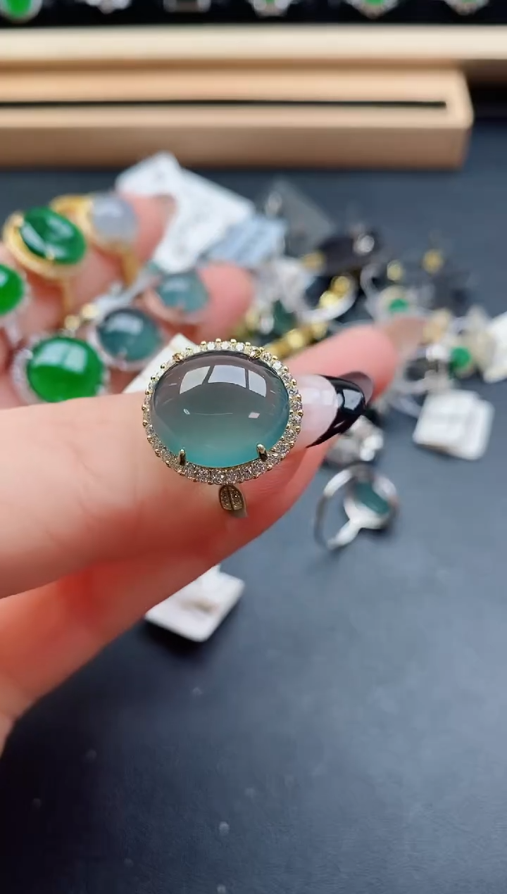 翡翠戒指银S925镶嵌208700