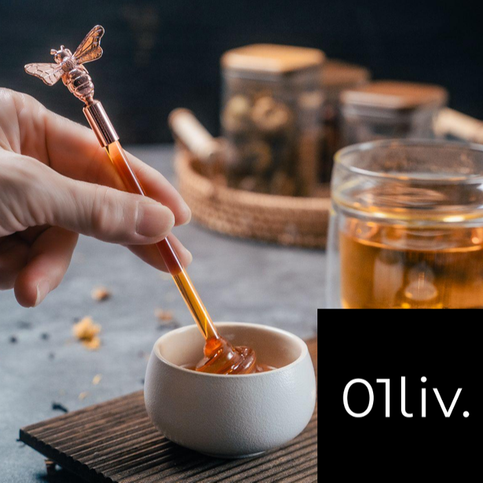 【01liv】17CM 金色蜂蜜搅拌棒 带不锈钢手柄蜜蜂 可爱 玻璃材质