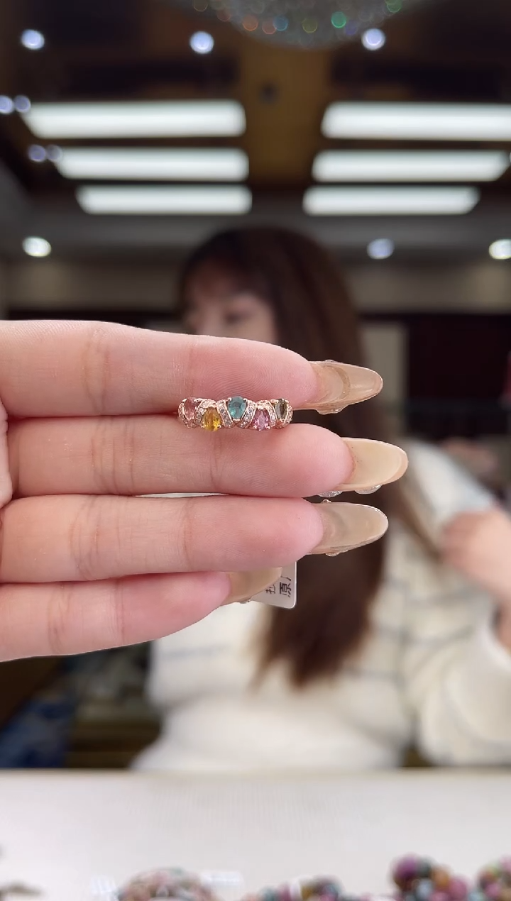 【闪购商品】碧玺/银S925镶嵌碧玺戒指1多样性发货
