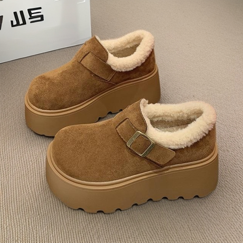 加绒厚底勃肯鞋女2025冬新款学院风加绒保暖一脚蹬毛毛鞋百搭棉鞋