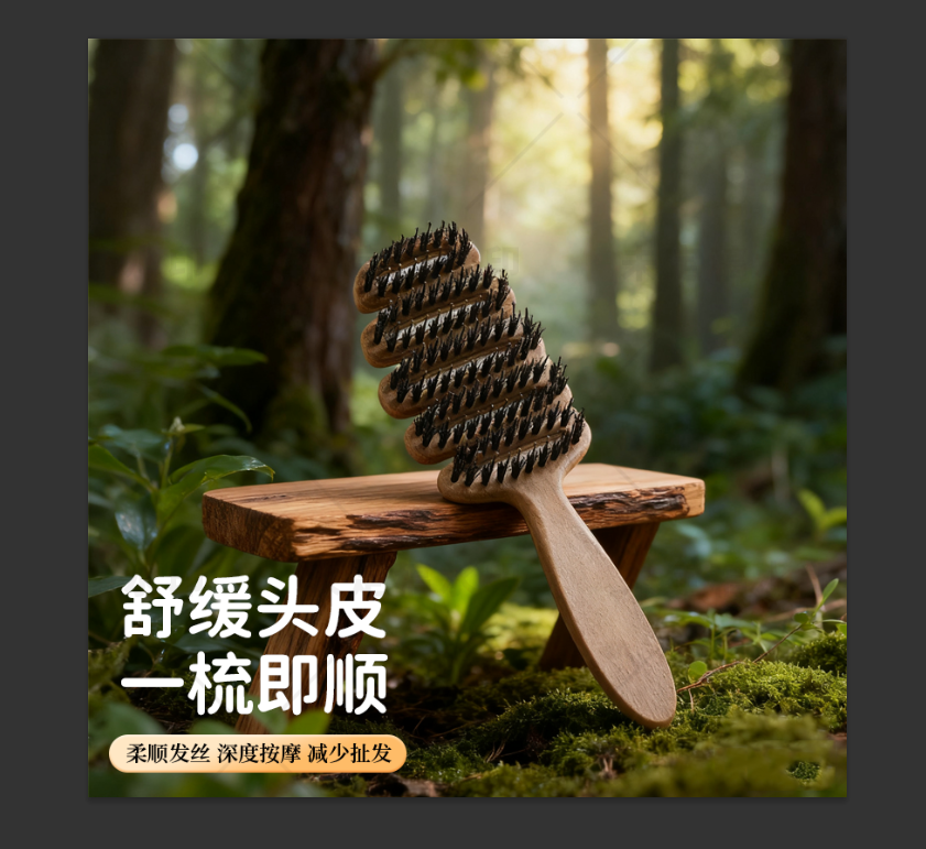 松塔猪鬃护发梳蓬松猪鬃毛防静电造型顺发排骨梳养发护理梳蓬松梳