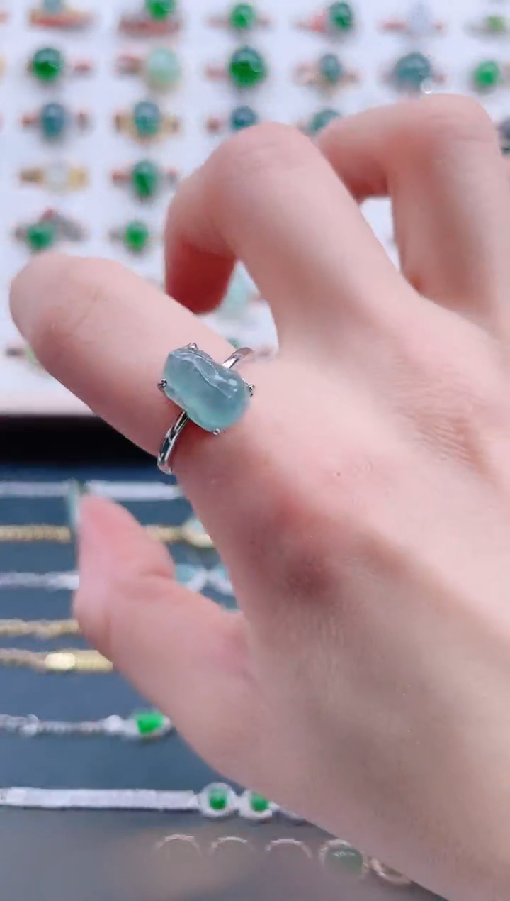 银S925镶嵌戒指翡翠天然翡翠