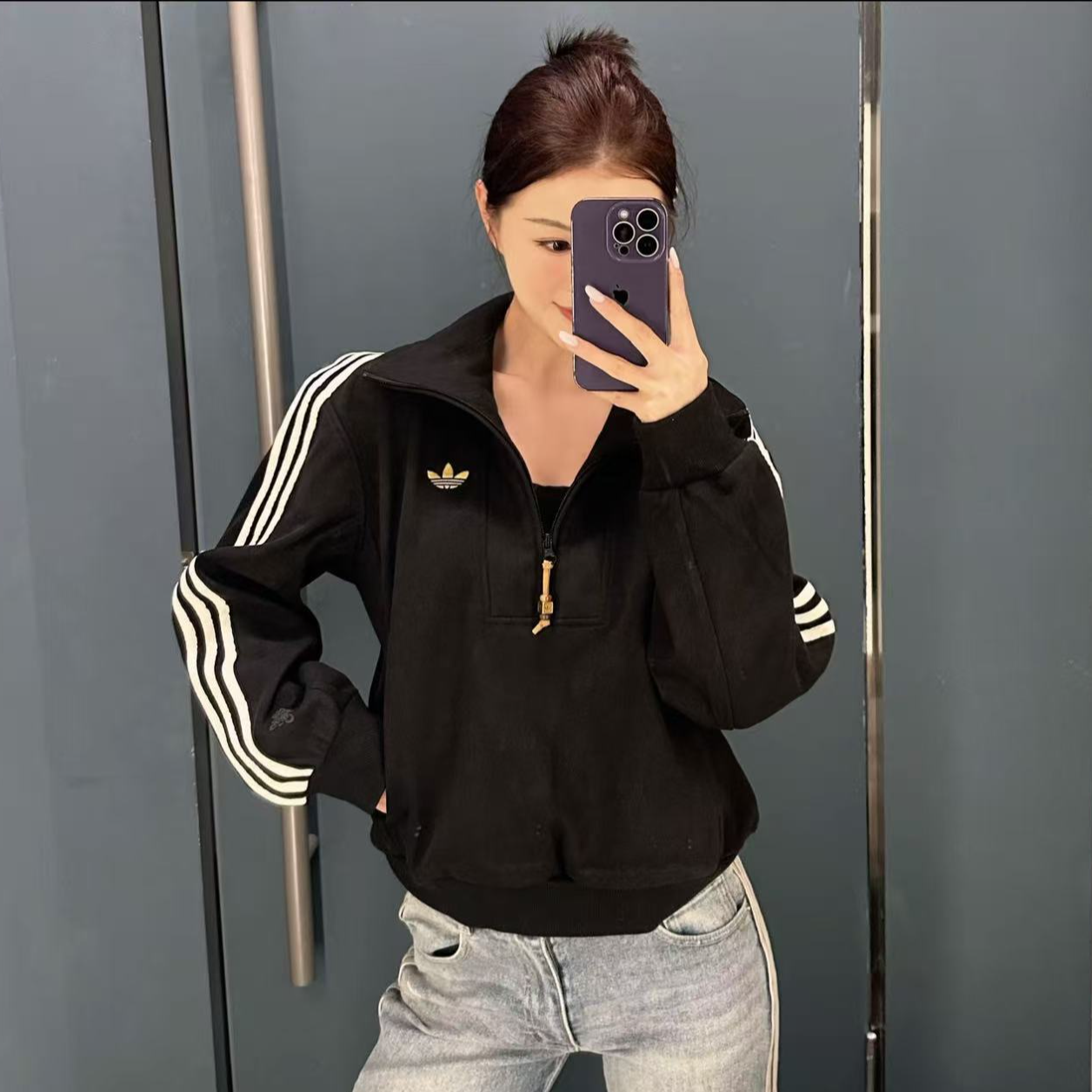 ADIDAS  HALFZIPSWEAT新年款慵懒风半开襟运动卫衣套头衫KT3135  