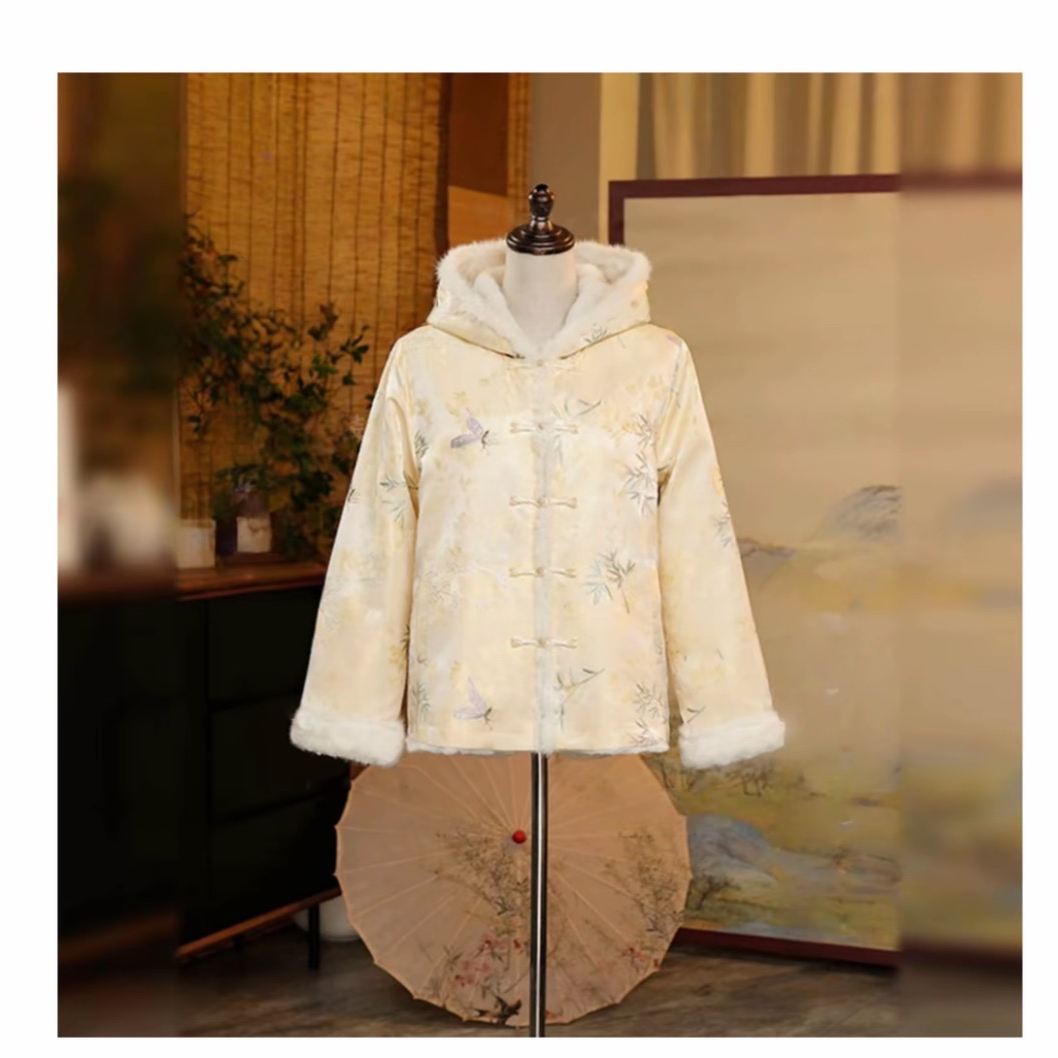 【烟雨】25年冬季新款水貂毛香云老料新中式上衣连帽双面穿