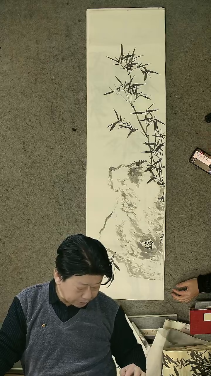 国画四尺对开  墨竹条屏 34*138cm