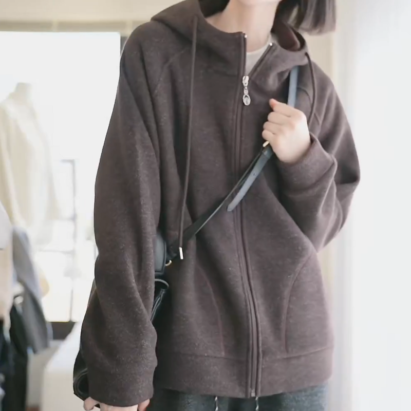 加厚拉链卫衣外套女韩版宽松卫衣外套百搭上衣LK2509072