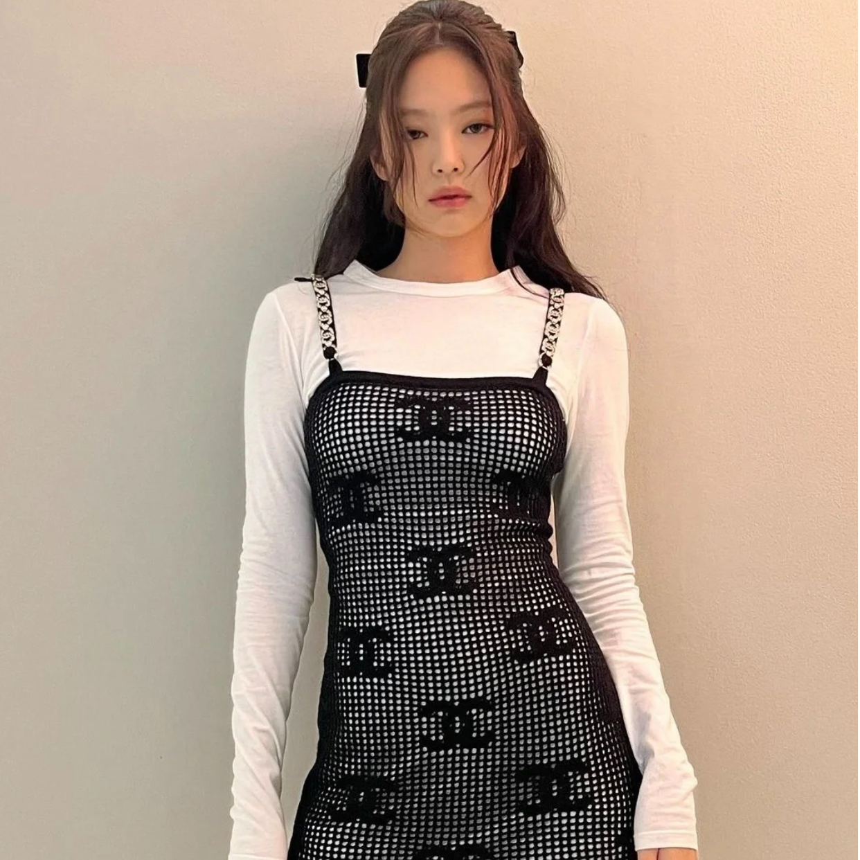 99新 Chanel/香奈儿 22C黑白拼接吊带镂空两件套连衣裙M码