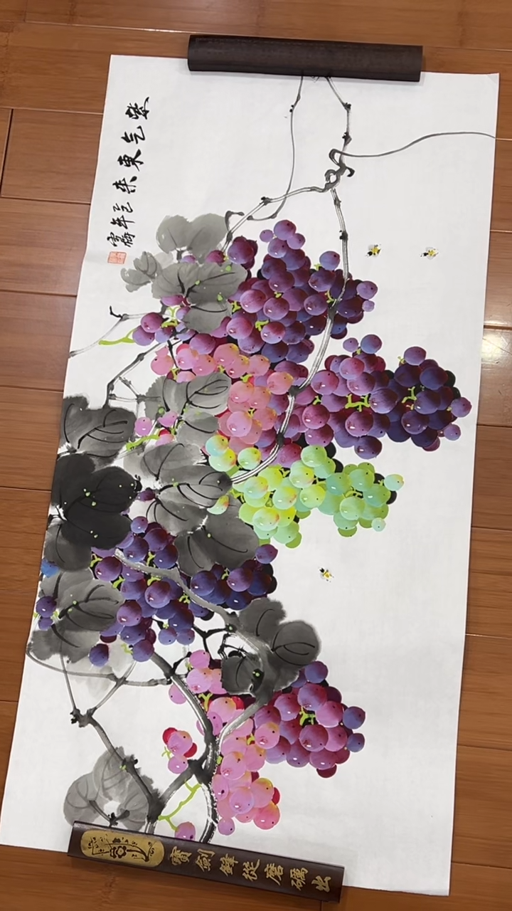 国画【福利，纯手工手绘】李雪梅葡萄横幅98*50厘米