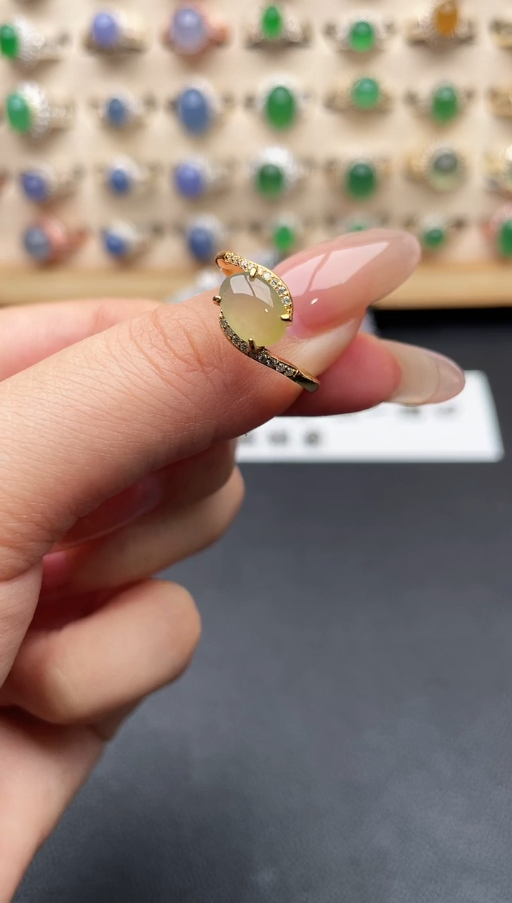 银S925镶嵌戒指翡翠一物一证一礼盒