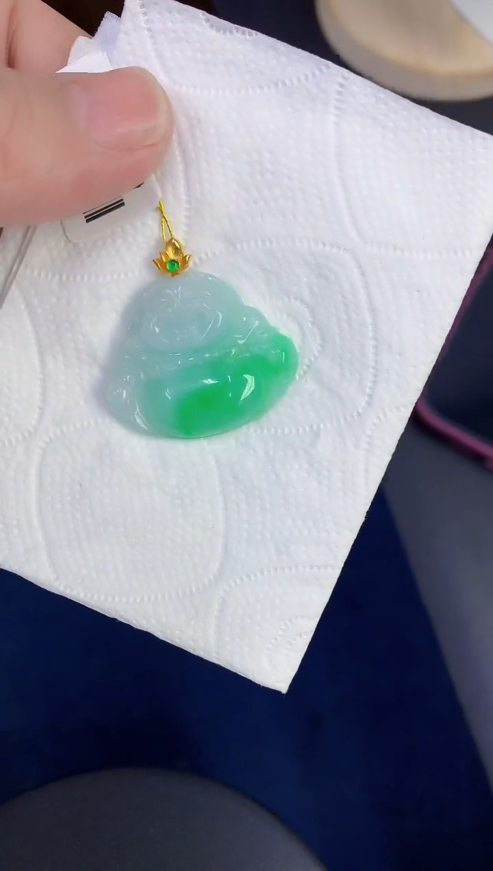 颈饰18K金镶嵌翡翠缅甸天然翡翠a货