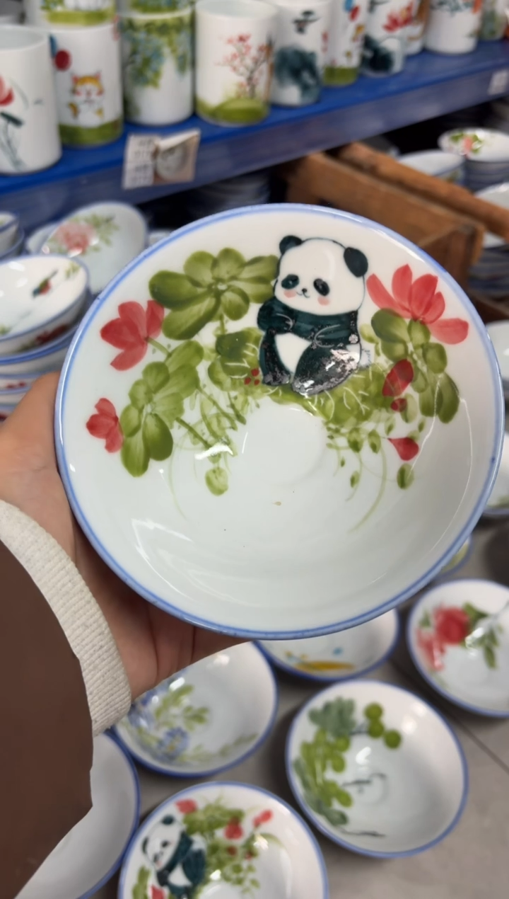 瓷片景德镇高温陶瓷食品级手绘釉中彩-斗笠碗