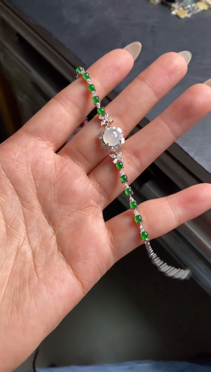 银S925镶嵌戒指翡翠天然A货翡翠