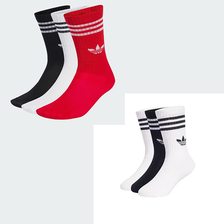 adidas阿迪达斯儿童袜子透气三双装舒适百搭运动袜 JW0332、JZ7496