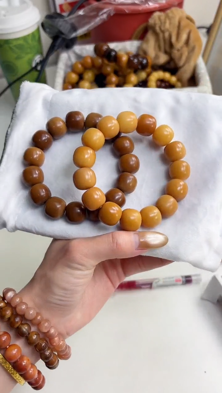 手串菩提根/象牙果沐d60焦糖咖啡干磨桶珠14*15mm手串随机