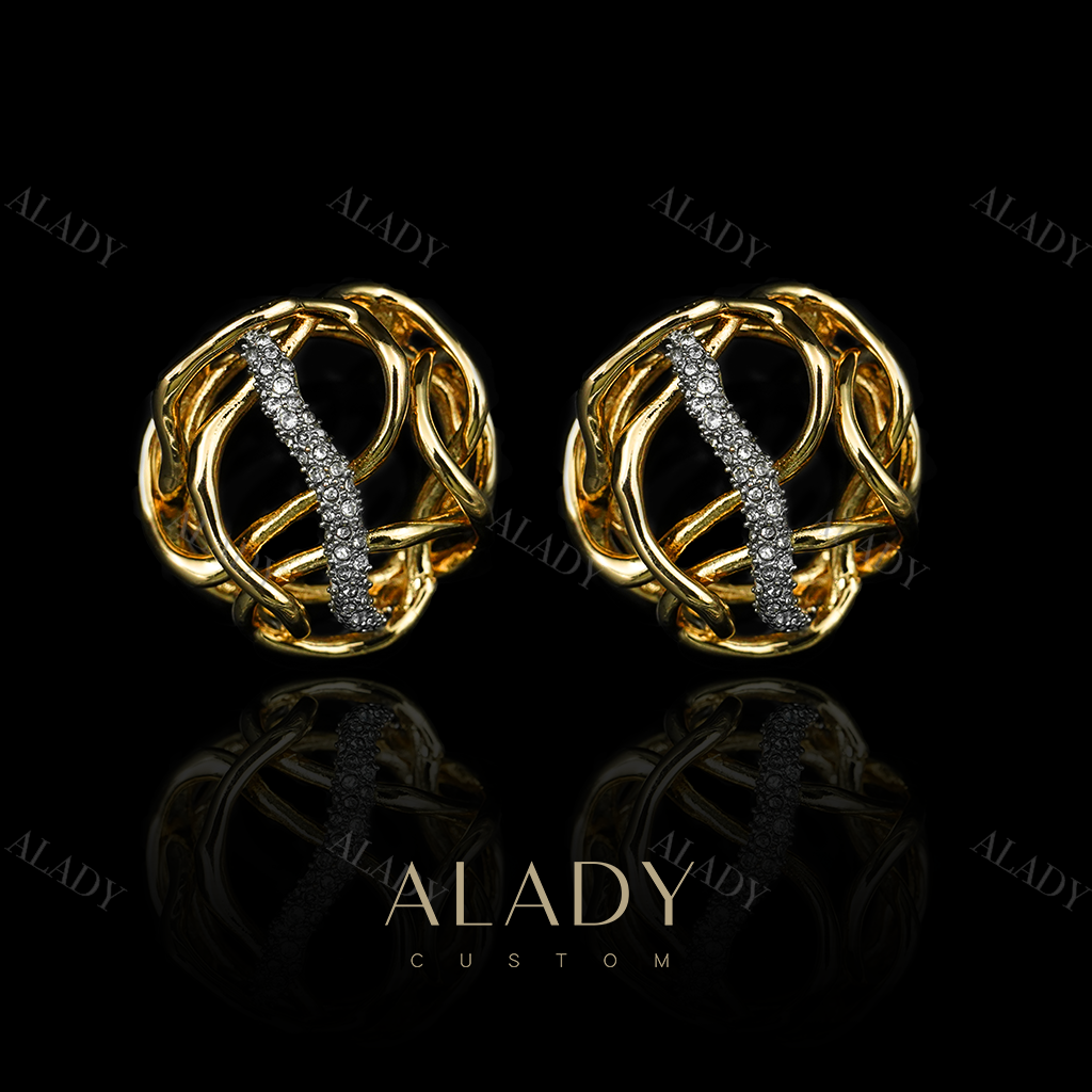 合金合成锆石耳饰 奢华藤枝时髦素金精致款耳钉