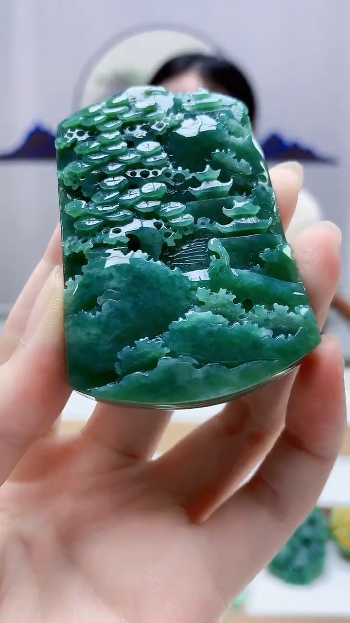 未镶嵌定制翡翠4852zm-毛货挂件山水160