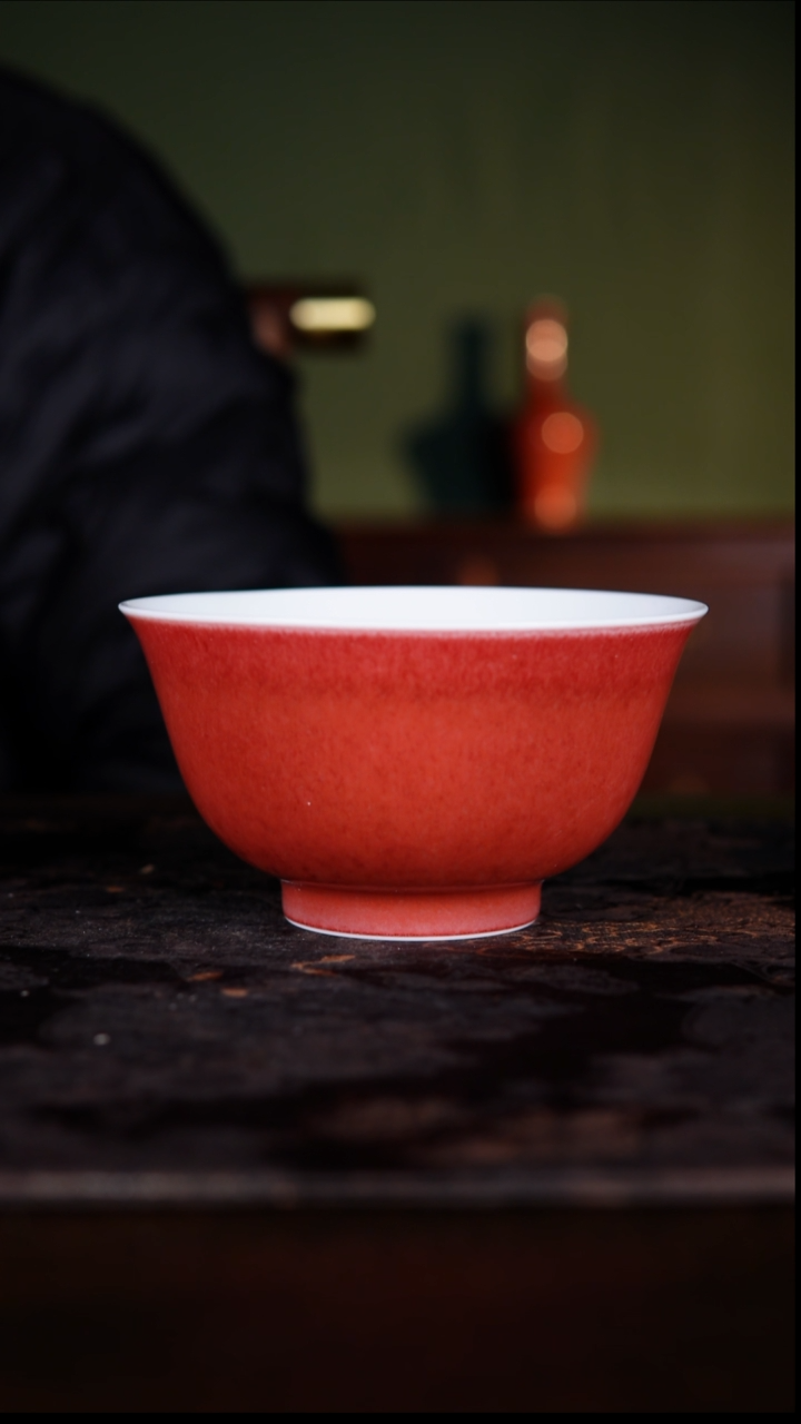 杯子白泥豇豆红纯手工陶瓷