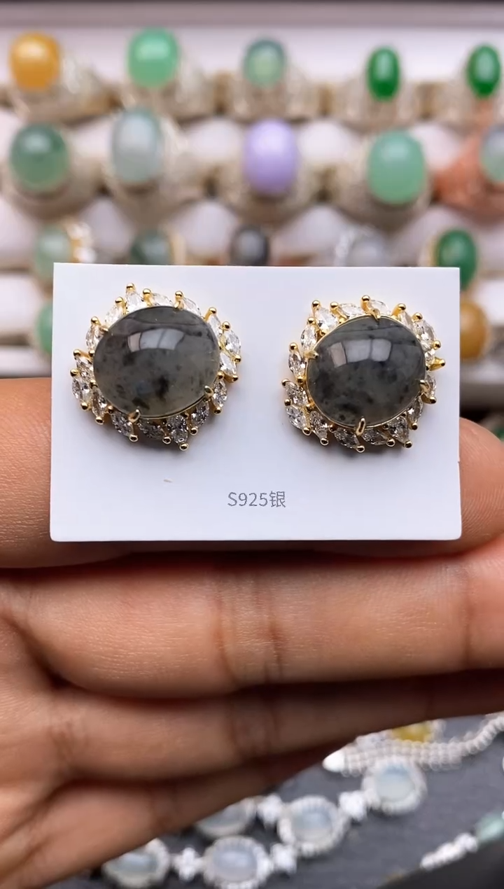 【闪购商品】翡翠耳饰银S925镶嵌/0050