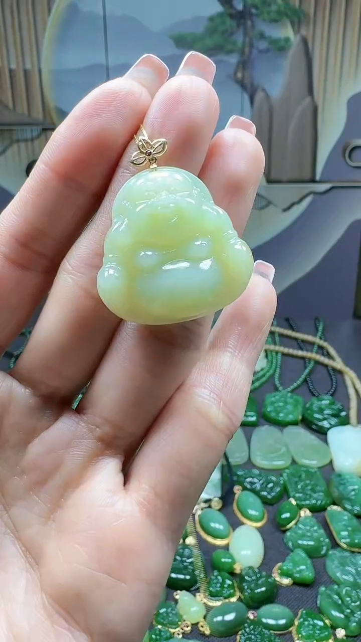 【闪购商品】和田玉吊坠(不含链)18K金镶嵌1