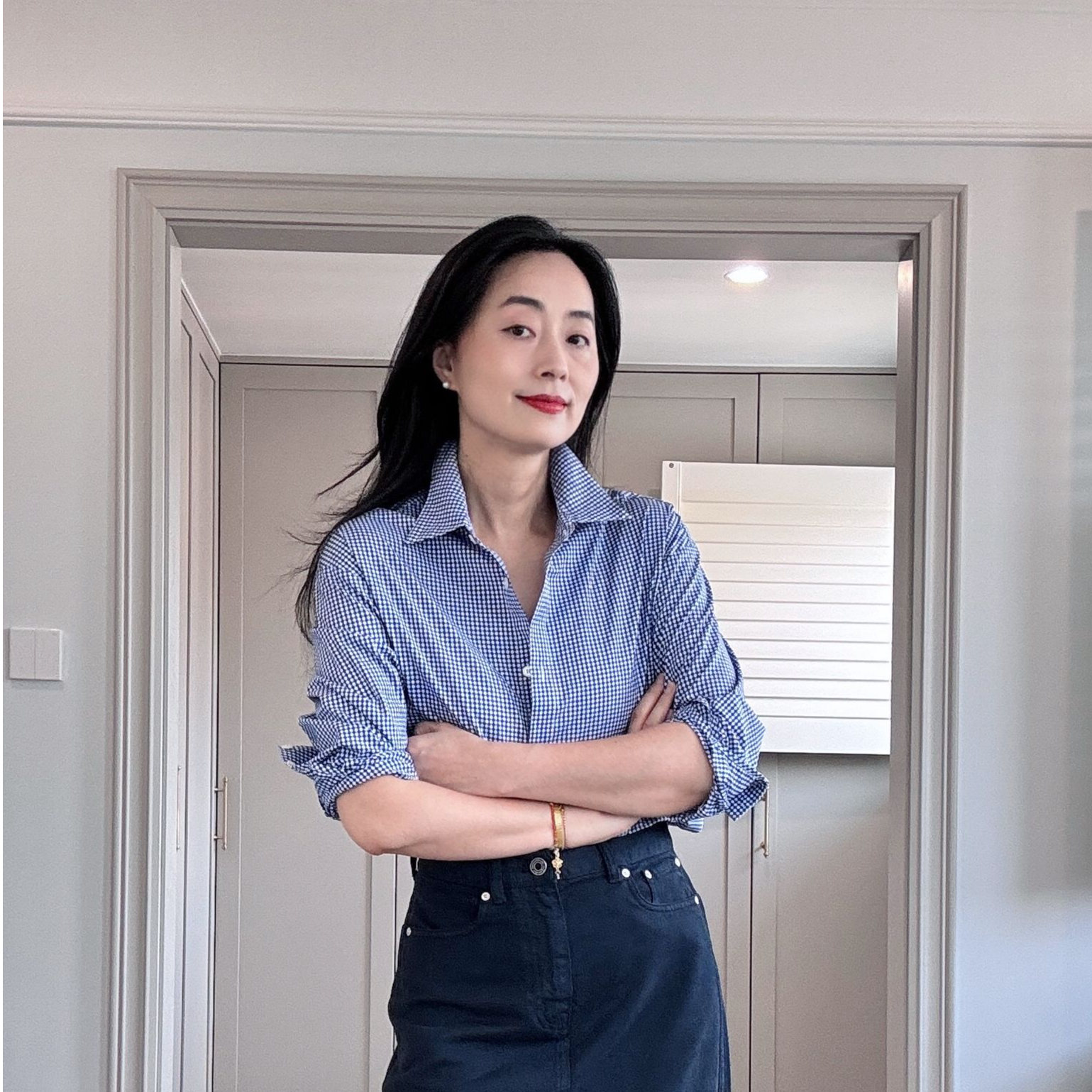 【安雅精选】“蓝白维希” 中性风蓝白小格阔版衬衫