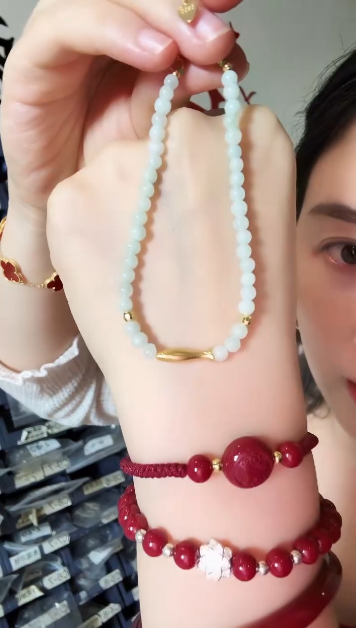 银S925镶嵌手链翡翠翡翠金鱼手链