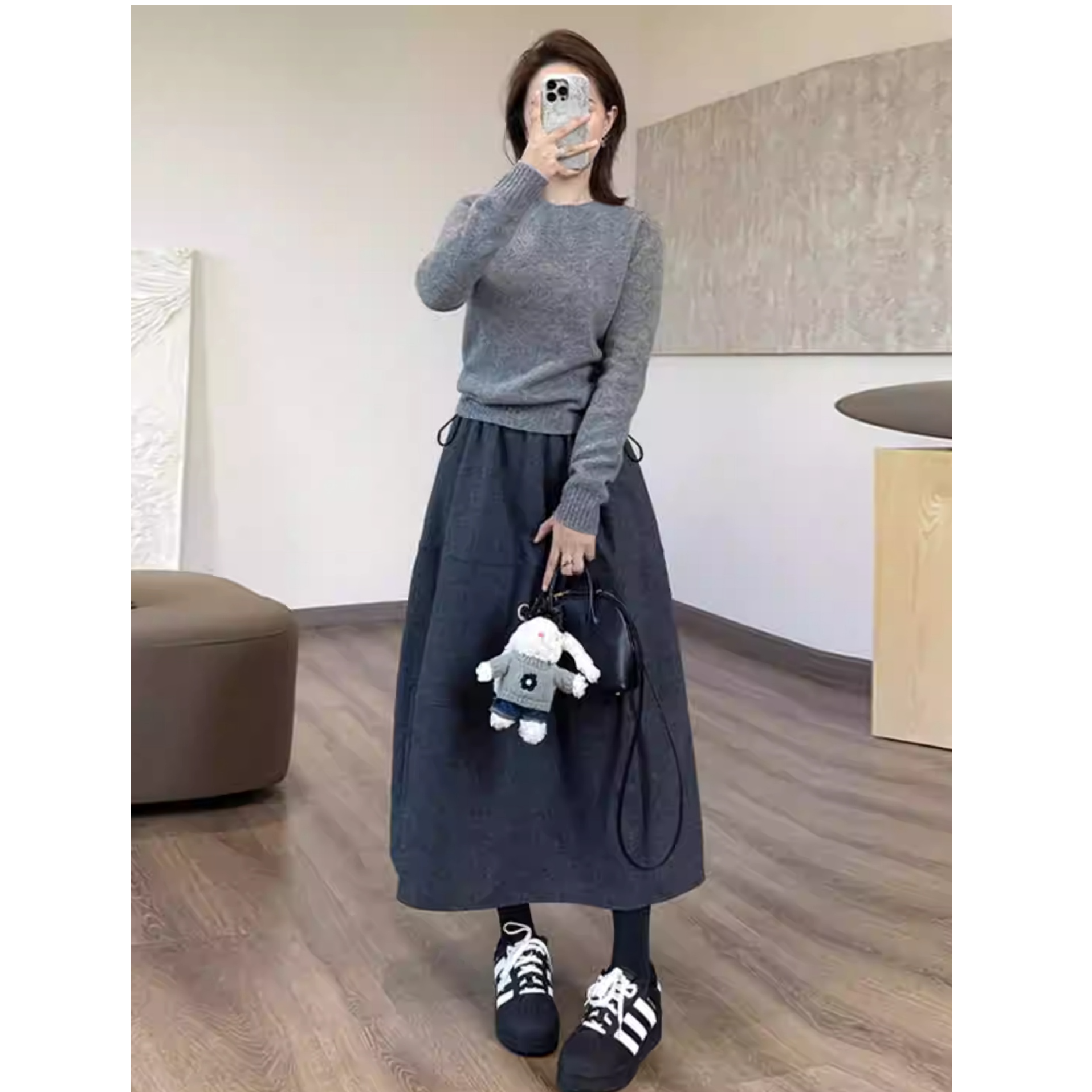 【含羊毛】赫本风毛呢半身裙女2025秋季新款高腰显瘦中长款a字伞裙