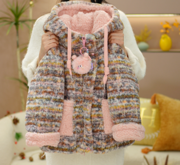 逗小铺【七尚YT】双面穿冬款加毛加厚棉袄洋气女宝时尚韩版棉服m266