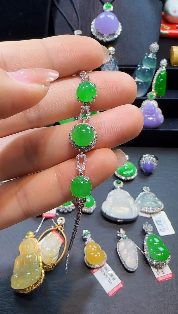 【闪购商品】翡翠手链18K金镶嵌手链