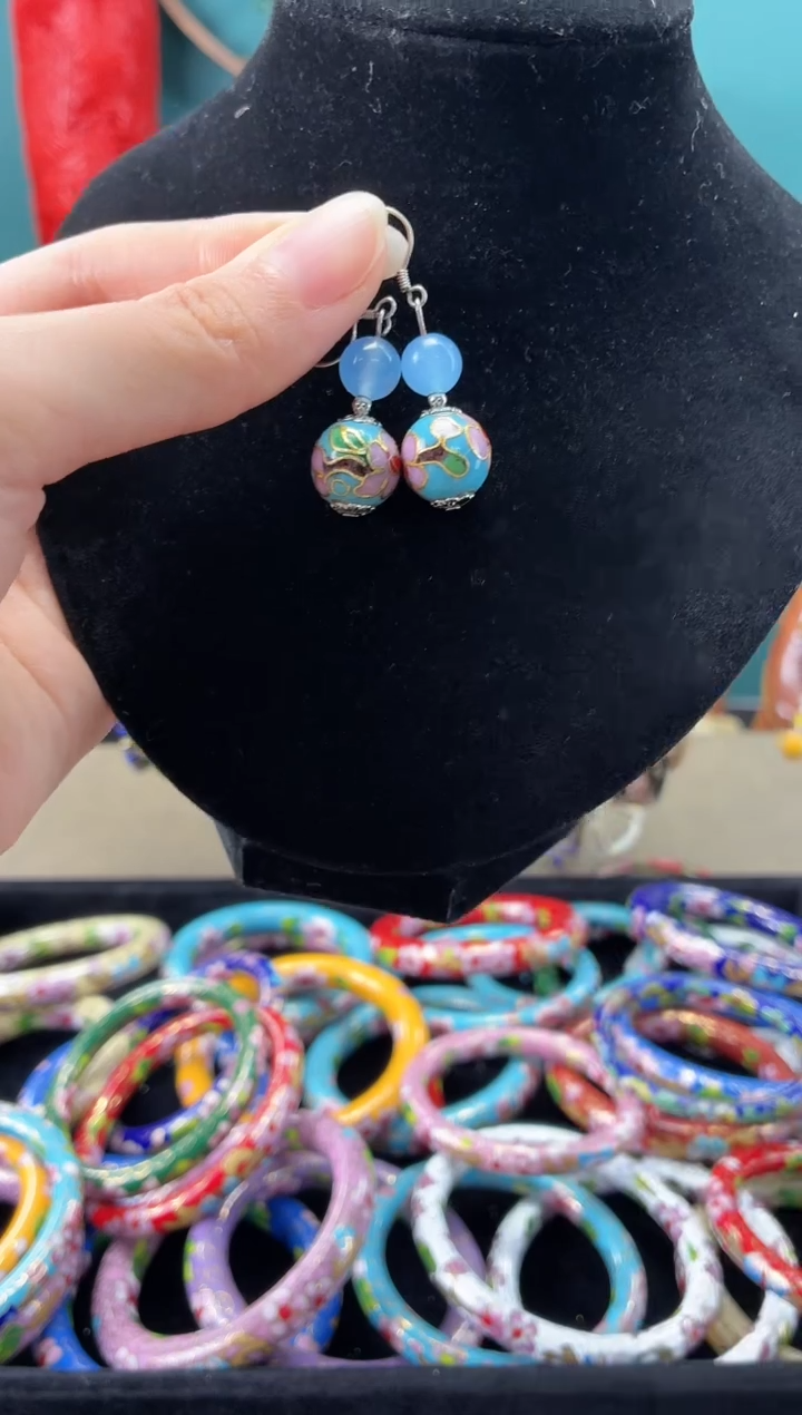 景泰蓝天蓝色耳环