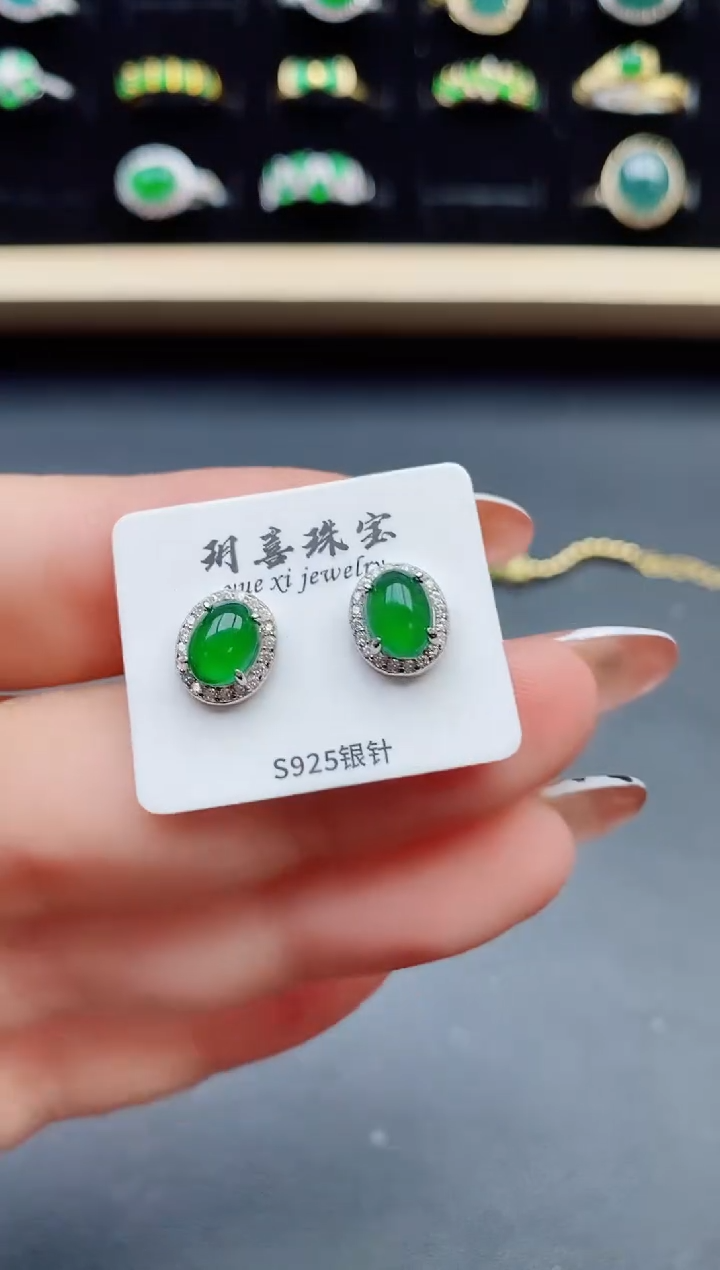 【闪购商品】翡翠银S925镶嵌耳饰5080550