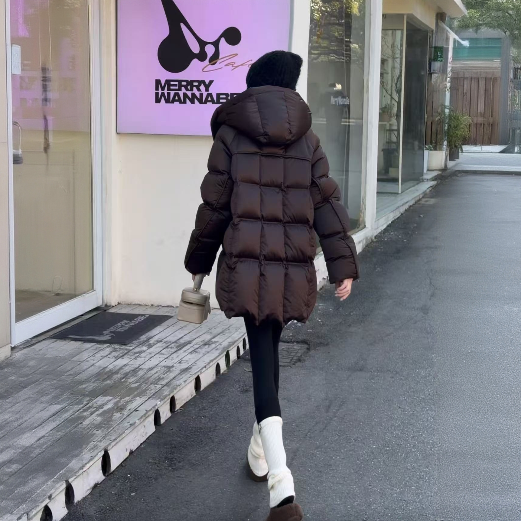 塔夫绸小富婆冬季厚款女中长款高定连帽95白鹅绒服