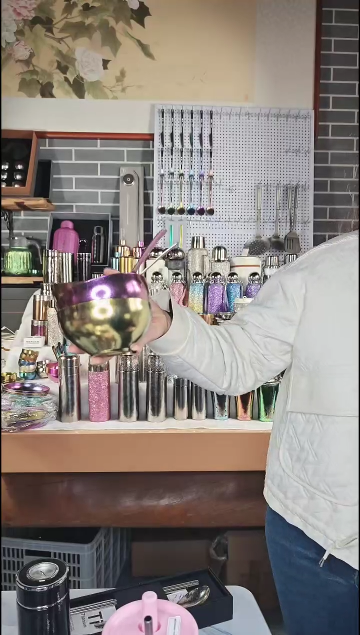 钛合金纯钛双层冰花碗送勺子