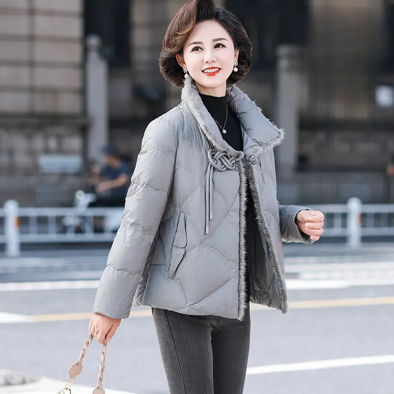 A049妈妈冬装中年女时尚盘扣中老年气质防寒保暖外套A049加厚冬季