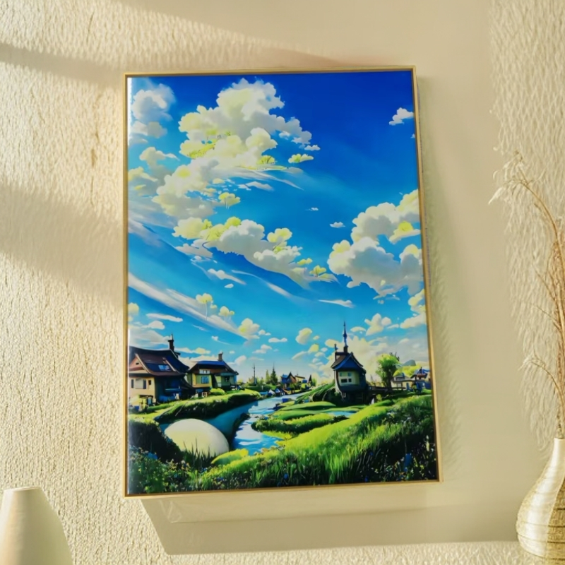 6118宫崎骏卡通治愈系平面【晴空原野】客厅挂画卧室装饰画40*60