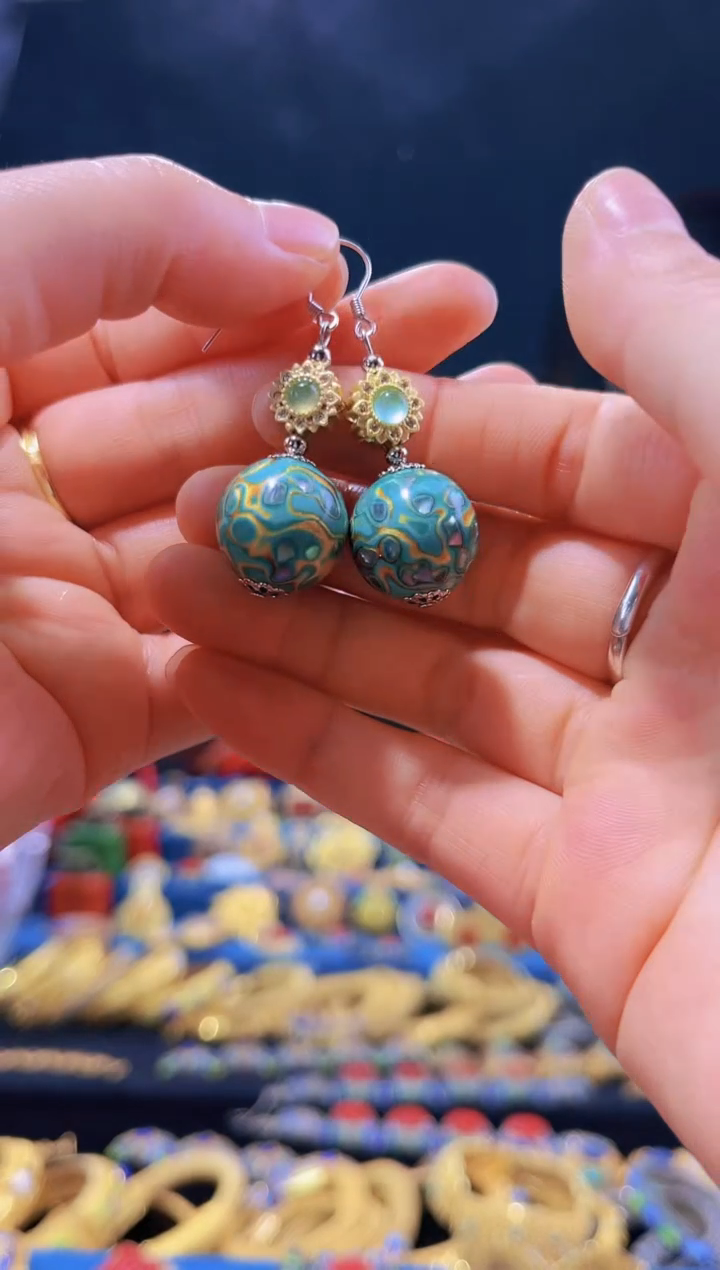 【闪购商品】非遗绝技 犀皮漆耳环 蓝绿